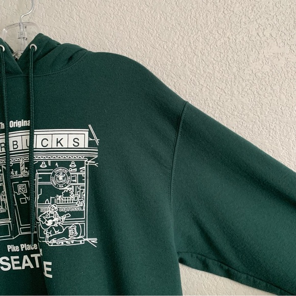 Vtg Starbucks Graphic Hoodie Sweatshirt Mens M Original Pike Place Seattle Green - Picture 5 of 16